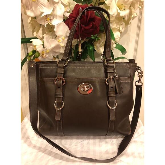 Coach Chelsea BROWN Leather Tote Bag with a Satchel #F14015 (PU500 - Picture 1 of 12